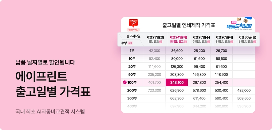 에이프린트 출고일별 가격표